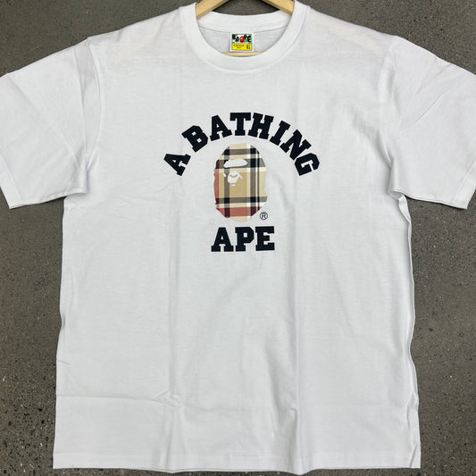 Bape College Plaid White Tee (Multiple Sizes)