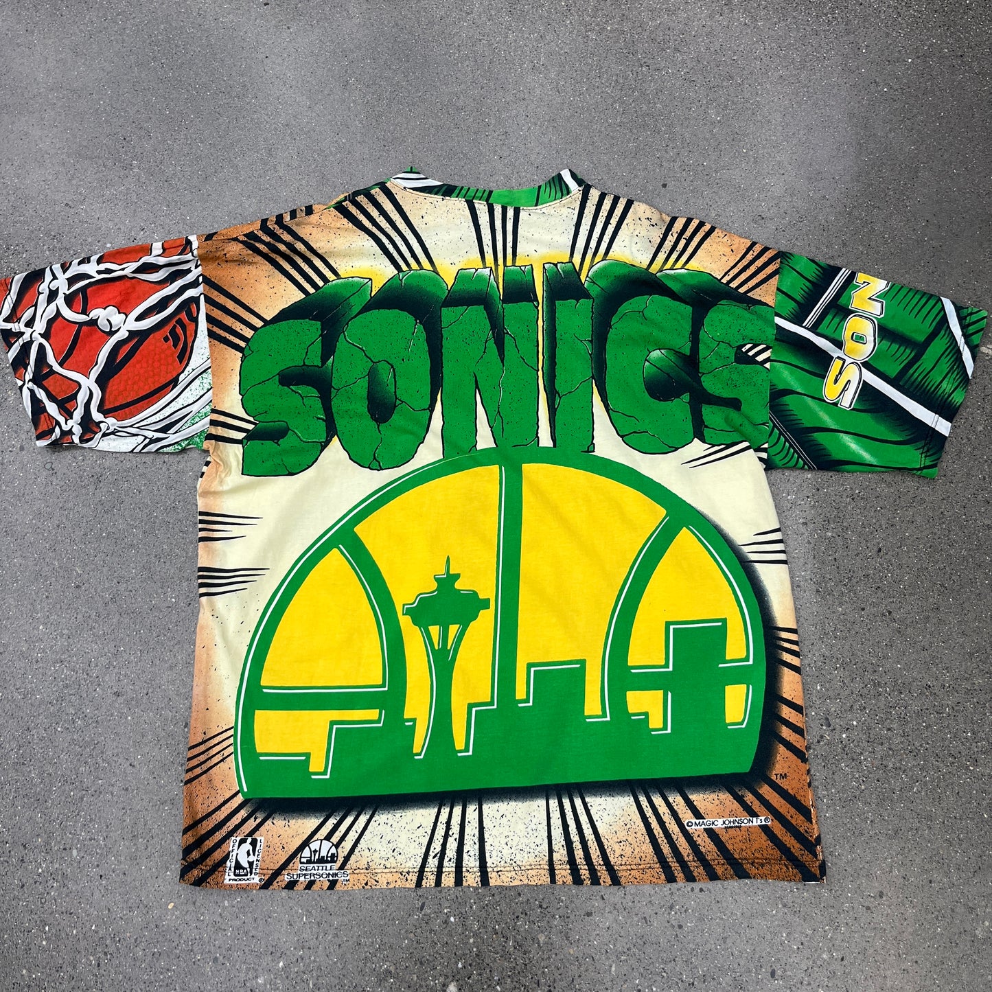 90s Sonics Magic Johnson AOP Tee SZ XL