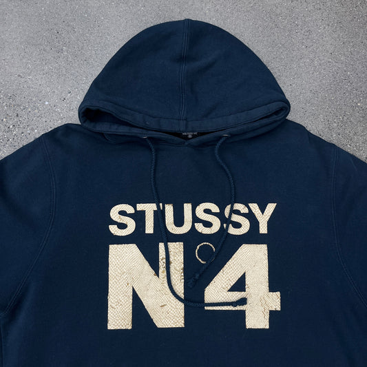 Stussy N4 Navy Blue Snakeskin Pullover Hoodie SZ L