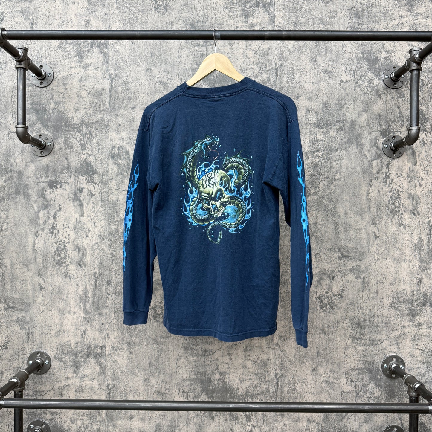 Y2K To The Edge Skull L/S Blue Flames To The Edge Tag SZ M