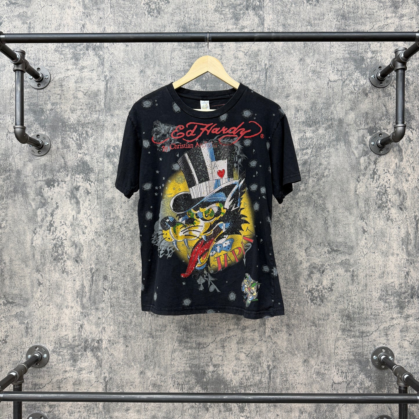 Vintage Ed Hardy x Christian Audigier Wolf Rhinestone Tee SZ XL