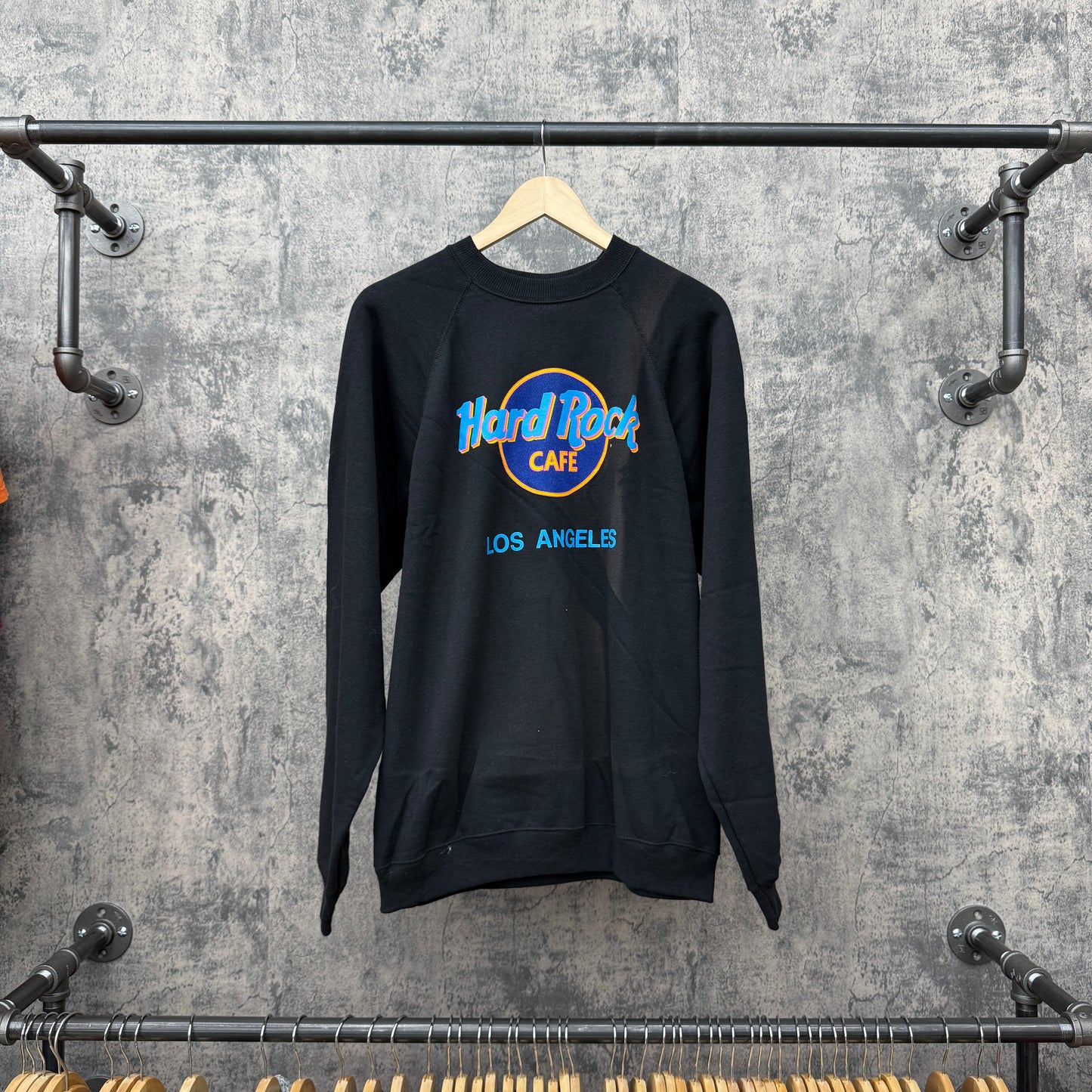 Hard Rock LA Crewneck Black Neon Font SZ XL