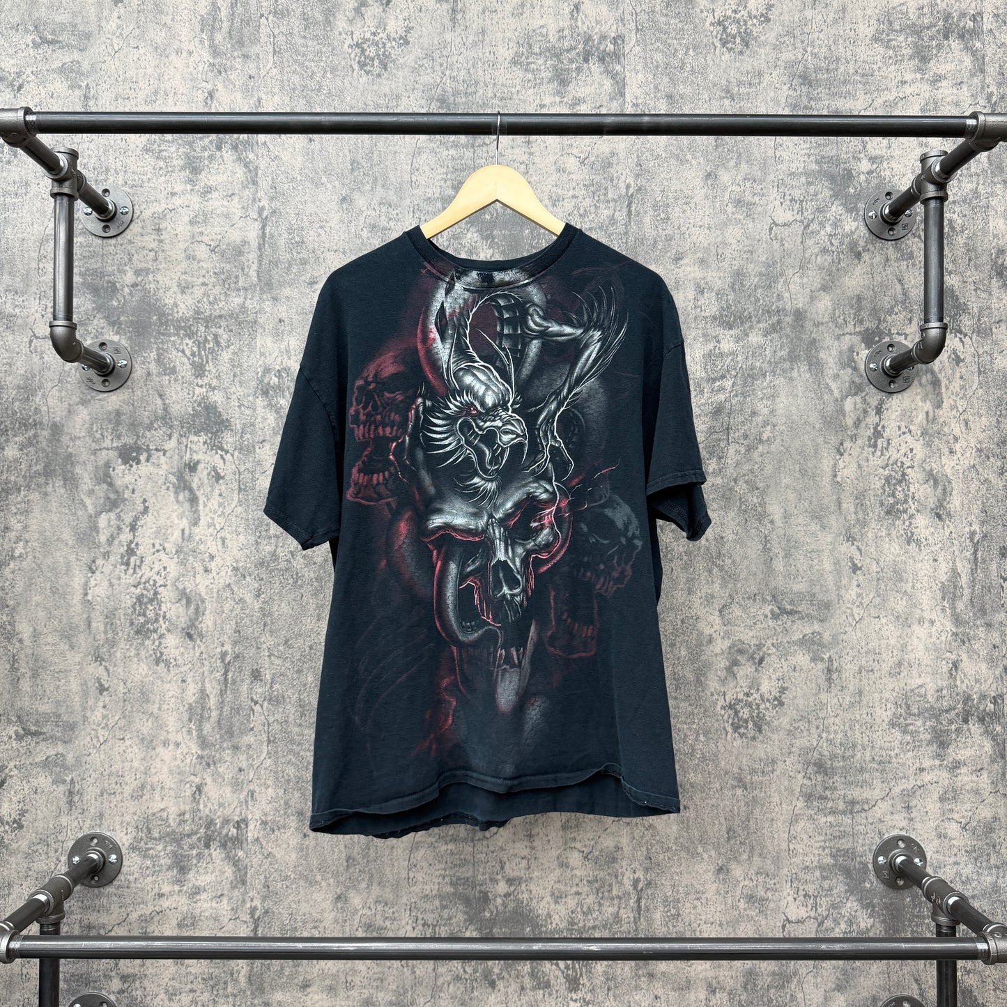 Y2K Dragon and Skull Tee SZ L