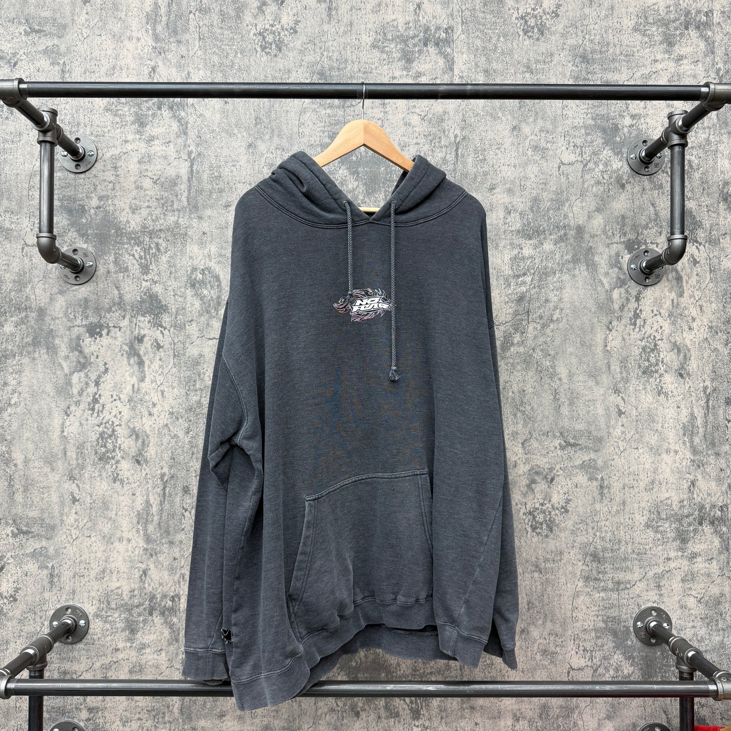 Y2K No Fear Center Logo Skate Grey Hoodie SZ 2XL