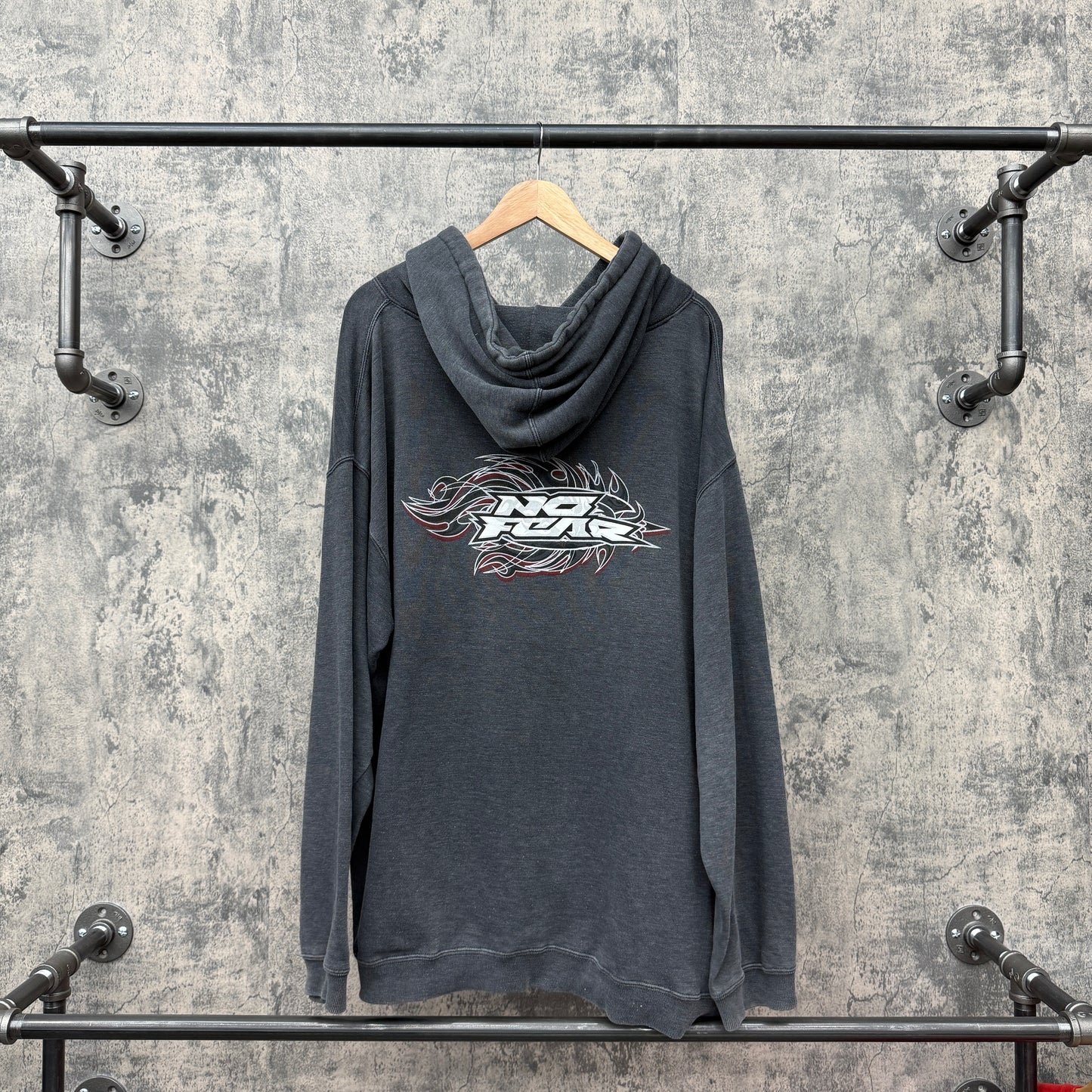 Y2K No Fear Center Logo Skate Grey Hoodie SZ 2XL