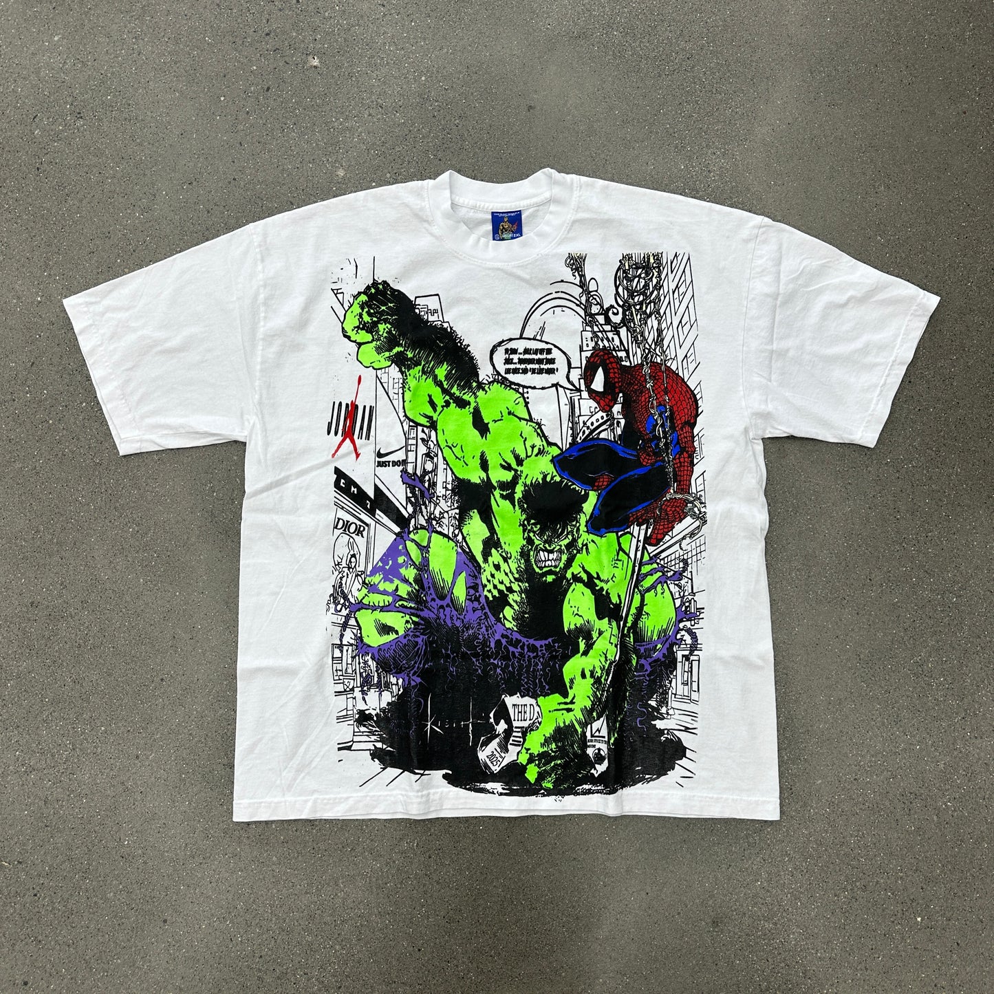Vintage Rush Spiderman x Hulk Tee White Flipped SZ 2XL (NEW)