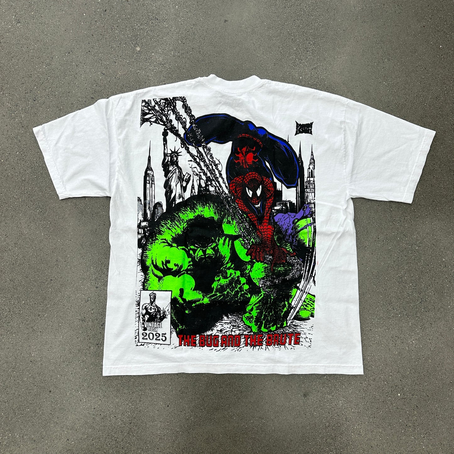 Vintage Rush Spiderman x Hulk Tee White Flipped SZ 2XL (NEW)