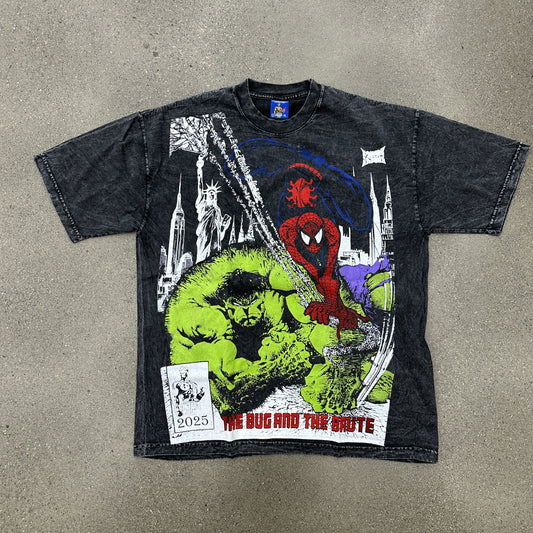 Vintage Rush Spiderman x Hulk Tee Washed Black SZ XL (NEW)