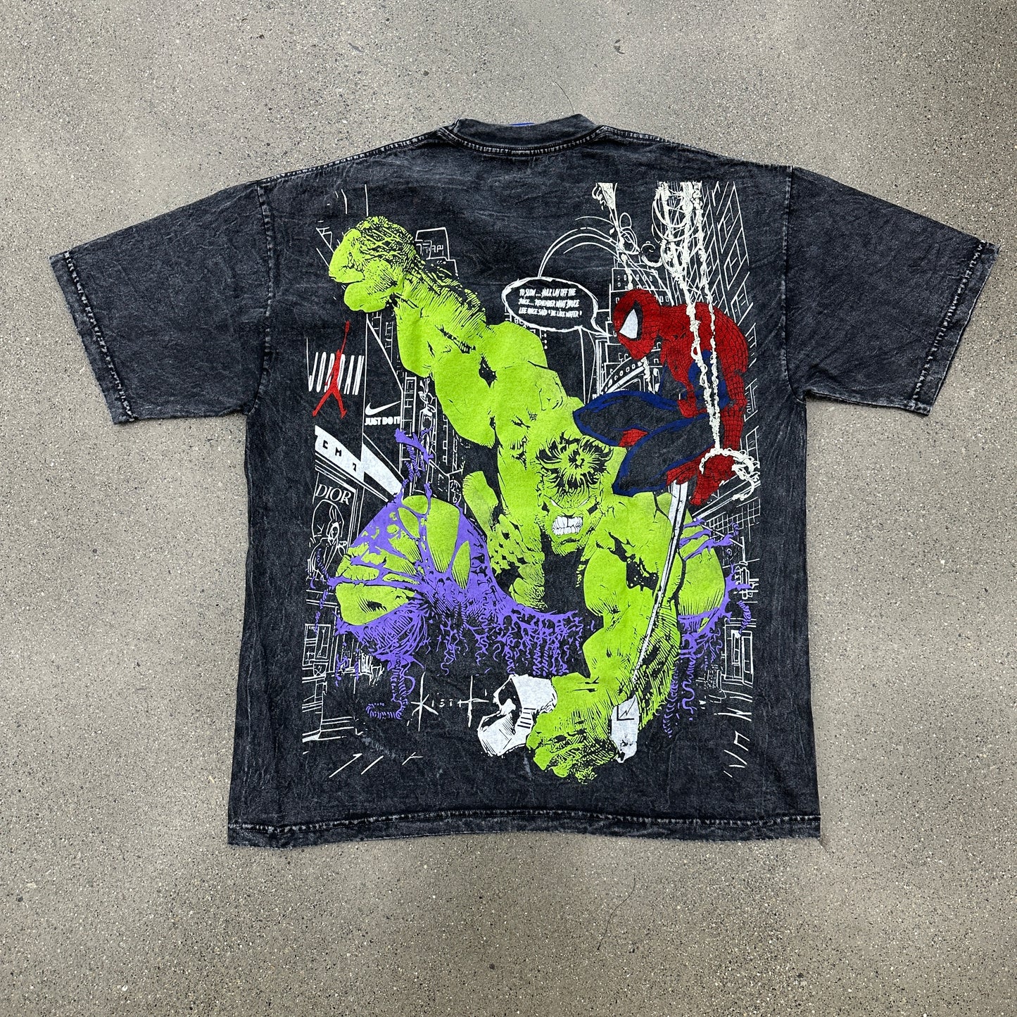 Vintage Rush Spiderman x Hulk Tee Washed Black SZ XL (NEW)