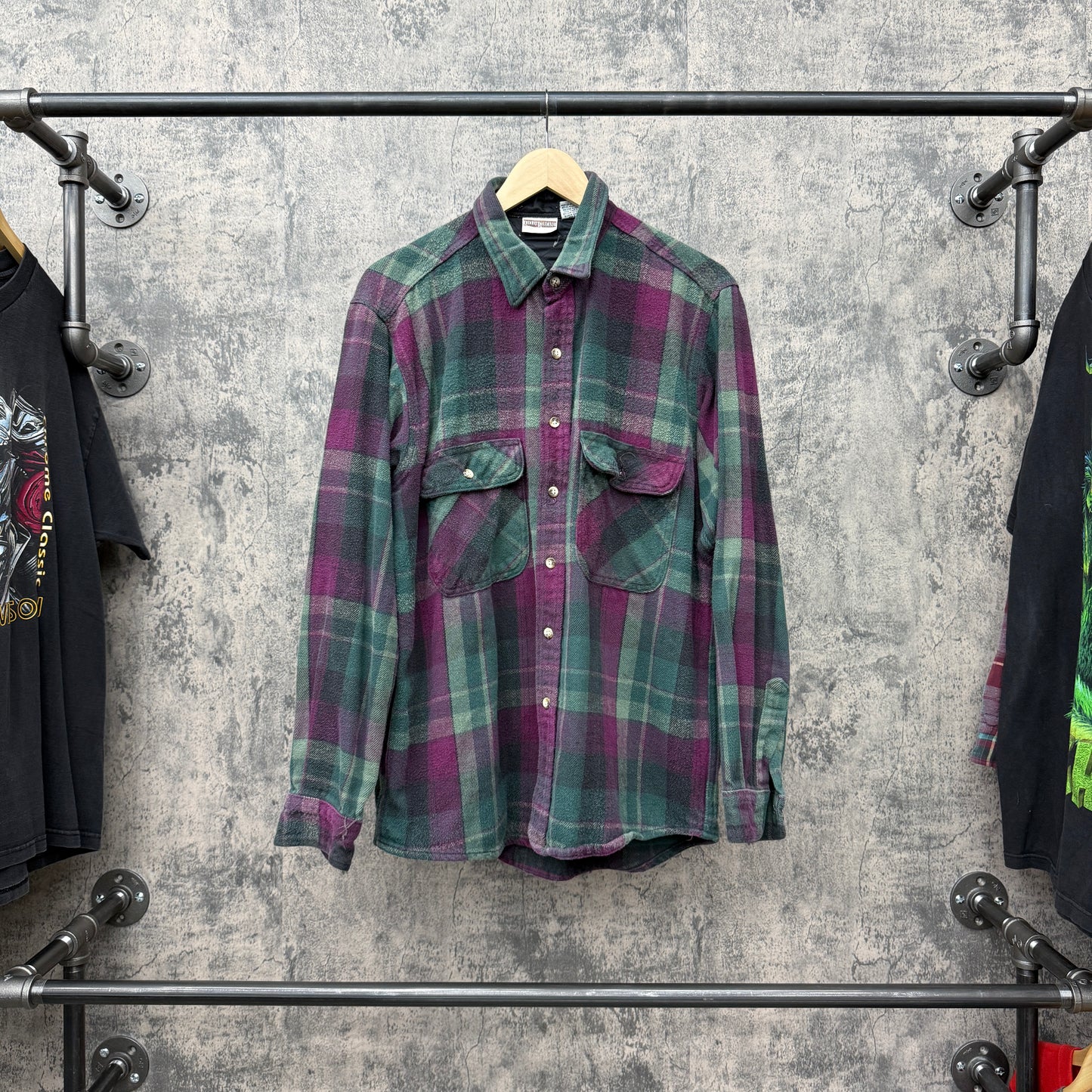 Vintage Field & Stream Flannel Maroon/Green SZ L - T