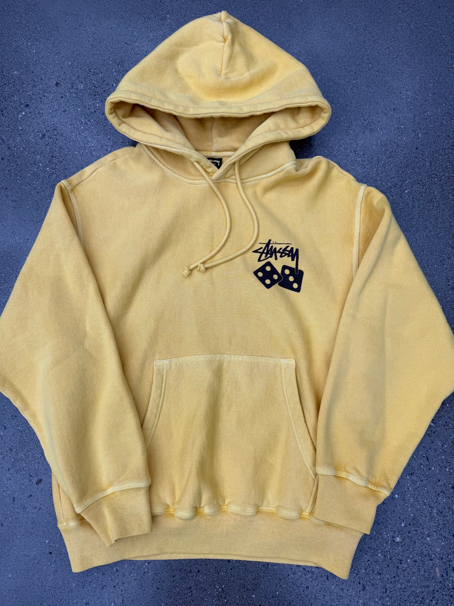 Stussy Dice Hoodie Pigment Dyed Yellow SZ M (NEW)