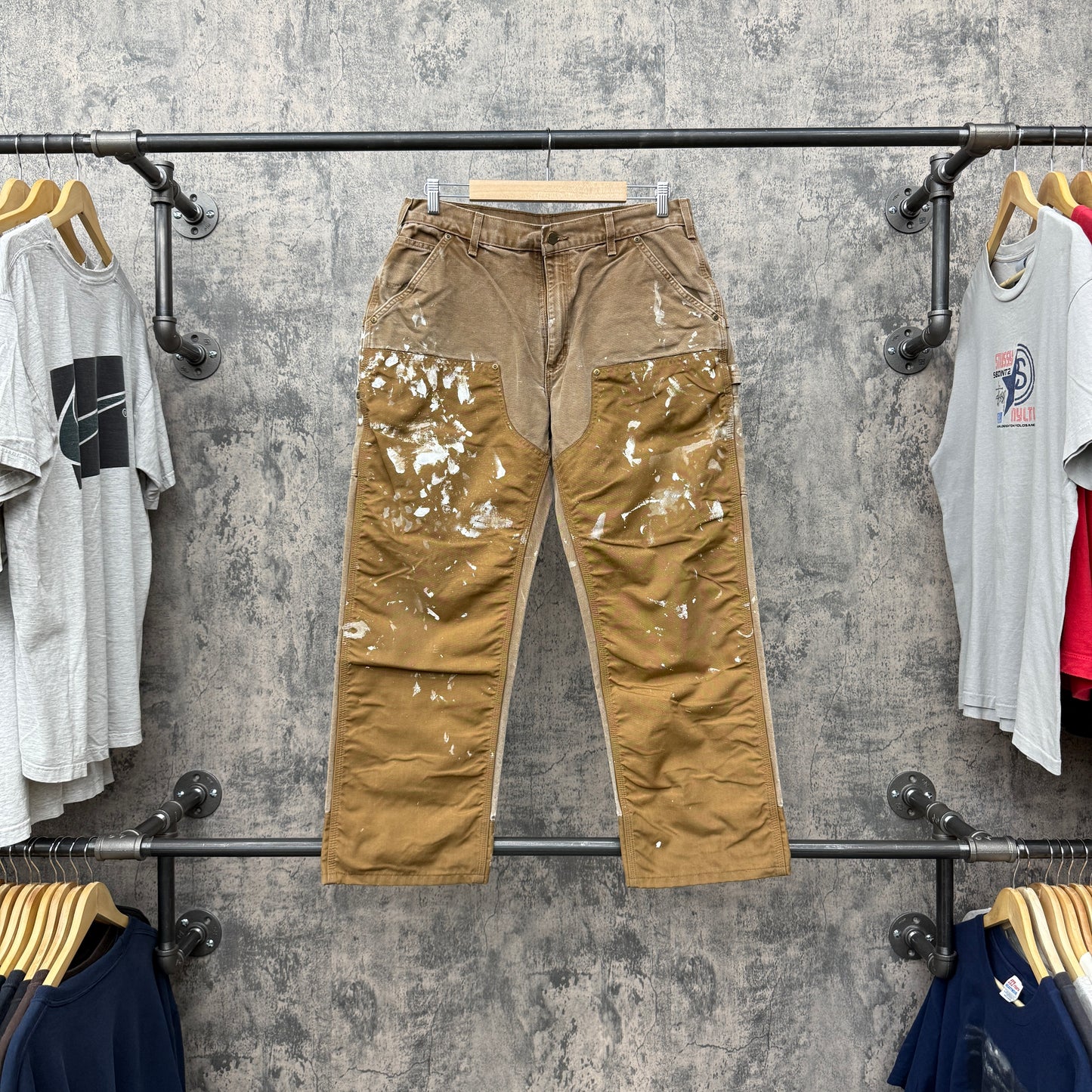 34 X 30 Carhartt Double Knee Tan & Dark Brown Overlay Pants