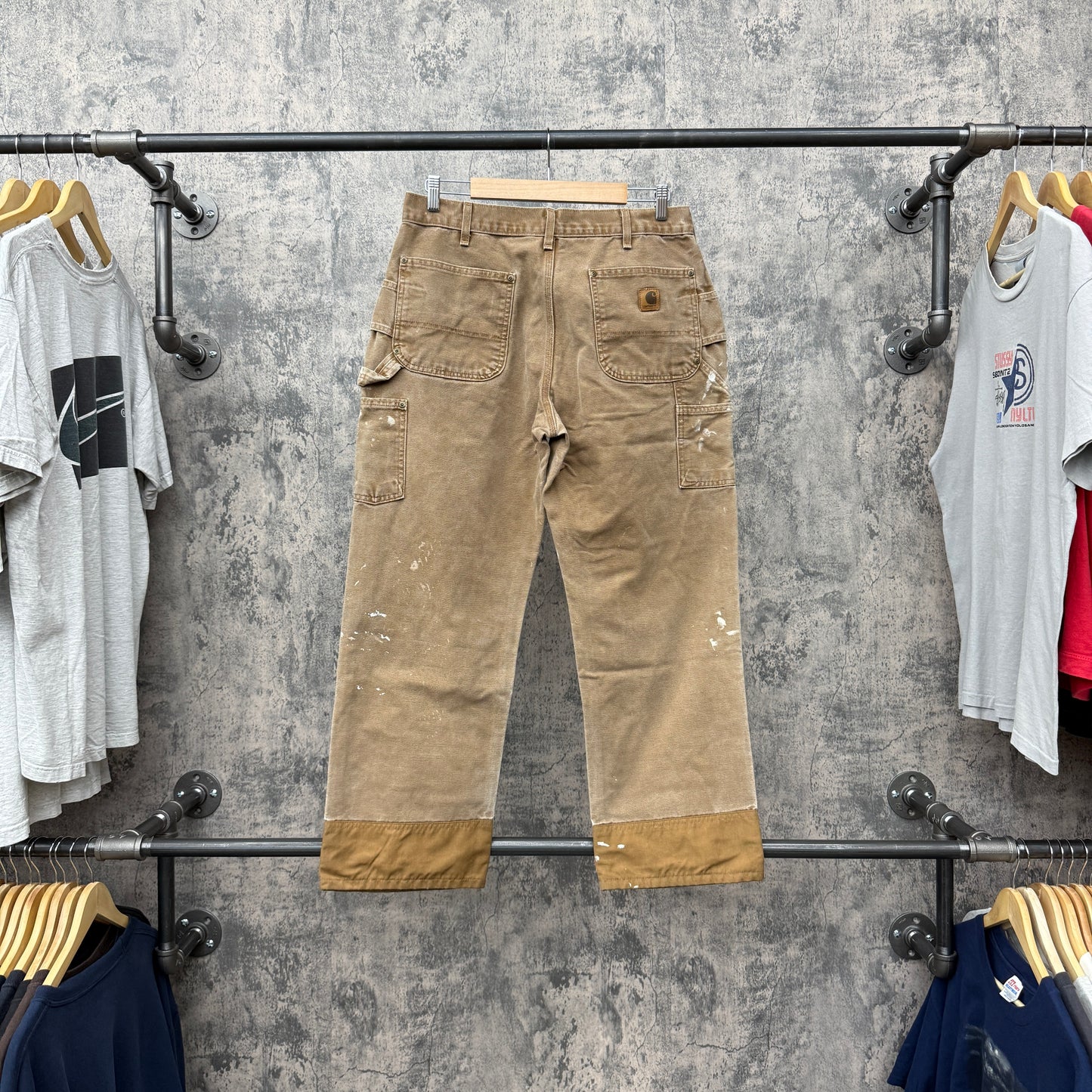 34 X 30 Carhartt Double Knee Tan & Dark Brown Overlay Pants