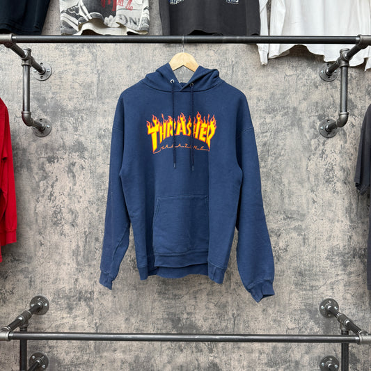 Y2K Thrasher Hoodie Navy w/ Flames SZ Medium