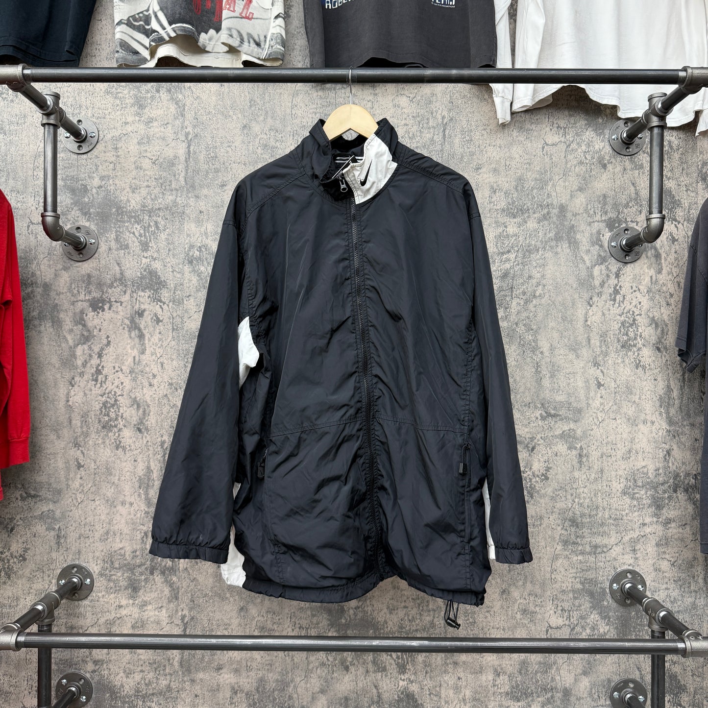 90s Nike Windbreaker Black/White Swoosh on the Neck SZ XL