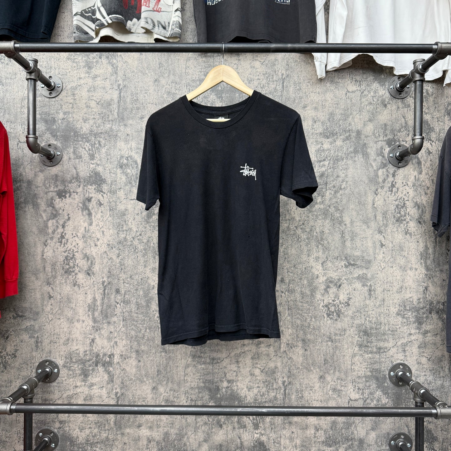 Stussy Basic Script Tee Black Front/Back Hit SZ S