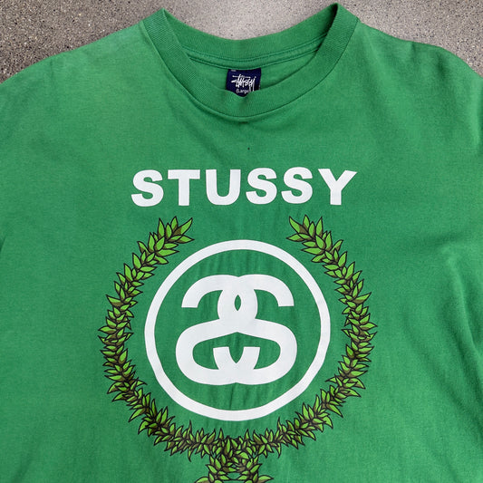 Stussy Logo Tee Green 90s SZ L