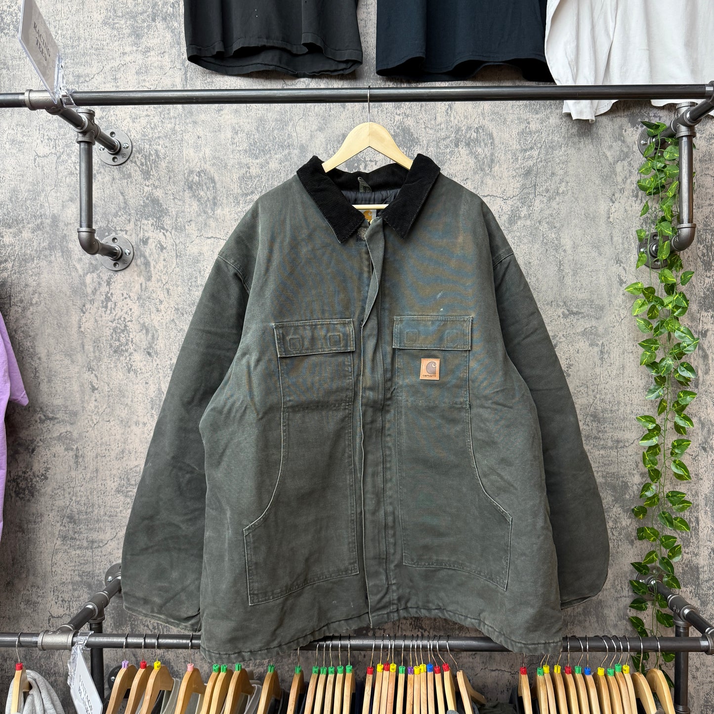 Carhartt Dark Olive Black Cord Collar Jacket SZ XXL