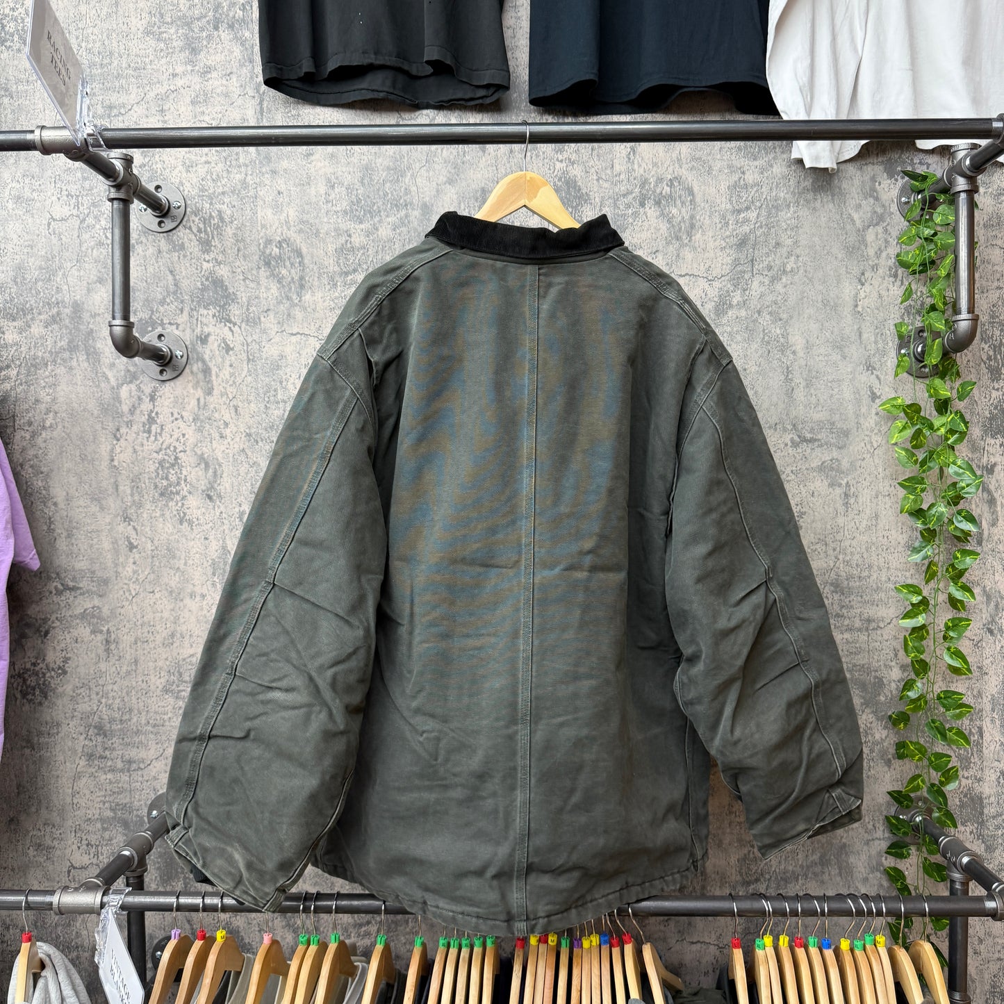 Carhartt Dark Olive Black Cord Collar Jacket SZ XXL