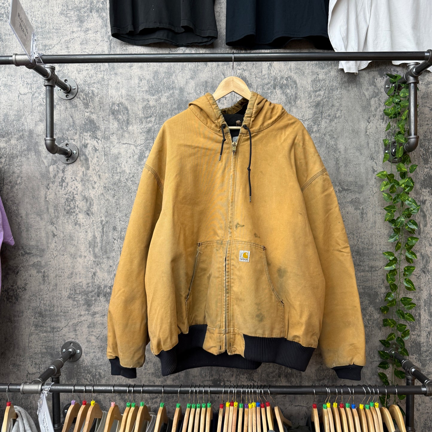 Carhartt Dark Tan Hooded Jacket W/ Black Lining SZ 4XL