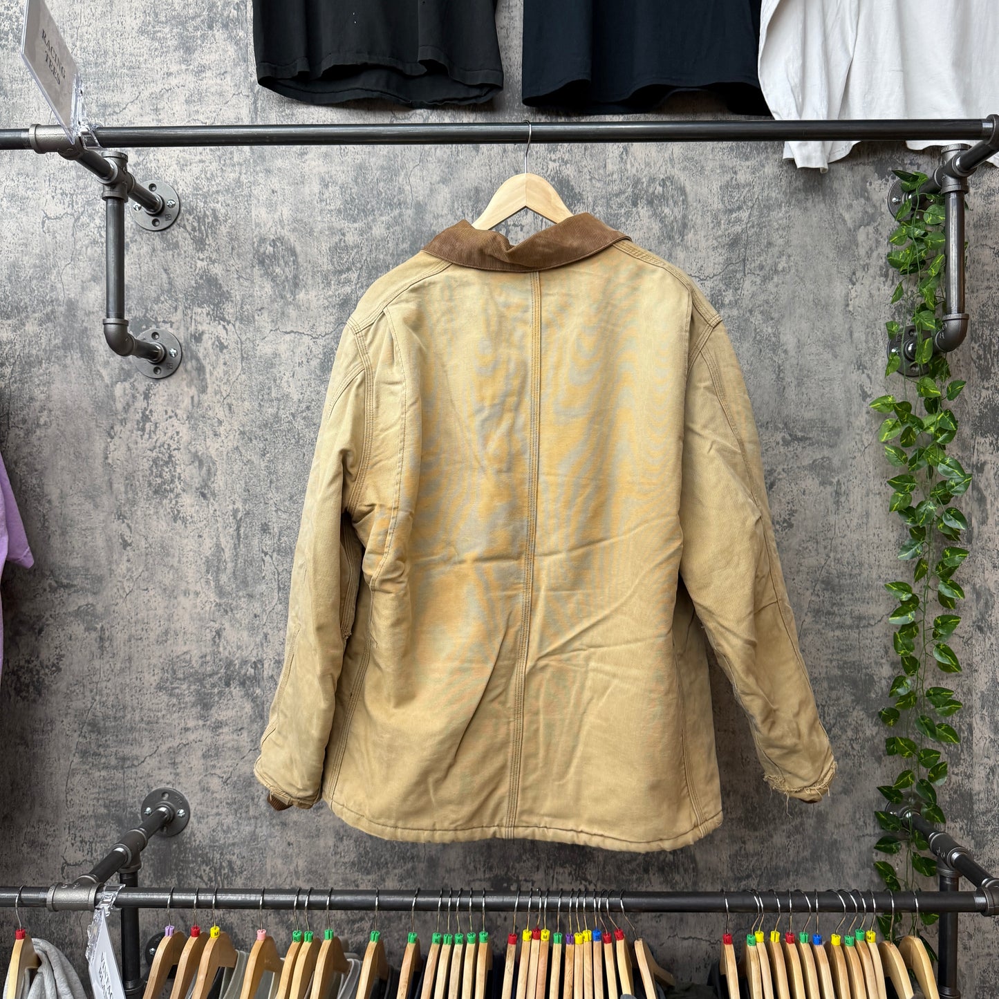 Carhartt Faded Cord Collar Distressed Tan Jacket SZ XL