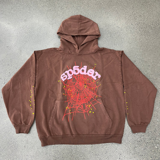 (NEW) Sp5der Web Hoodie Brown SZ XXL