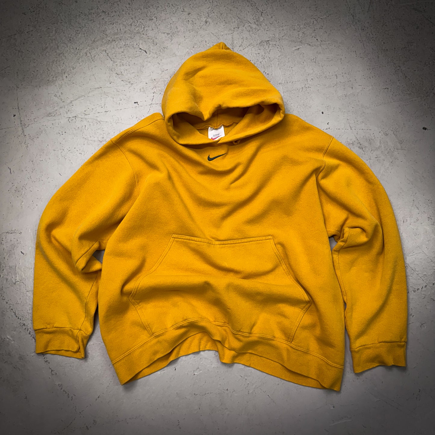 90s Nike Mustard/Forest Green Center Swoosh Hoodie (Size Large)