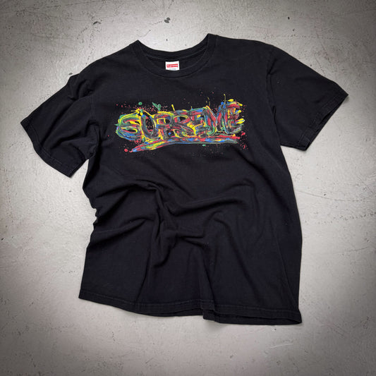 Supreme Paint Logo Black Tee (Size Medium)