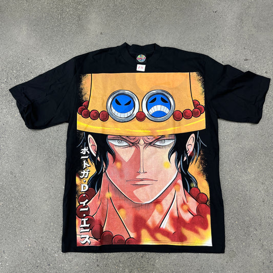 One Piece Portgas D. Ace Tee Black SZ XL