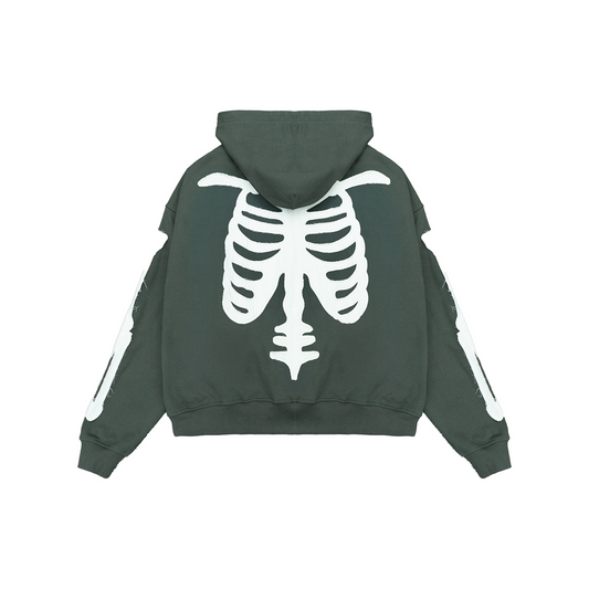 Tribute Dark Olive Skeleton Zip-Up Hoodie (Multiple Sizes)